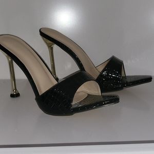 High heel croc print heels
